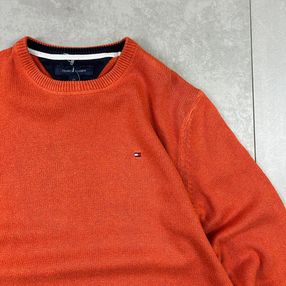 Vintage Tommy Hilfiger Chunky Knit Orange Fisherman Jumper - L