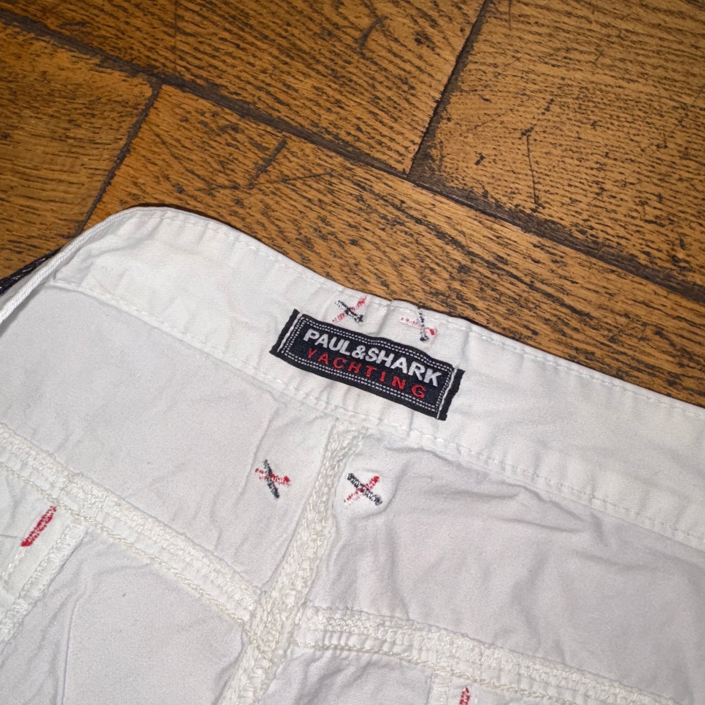 Vintage Paul Shark White Embroidered Y2K Hip Hop Jeans Shorts Jorts - 40