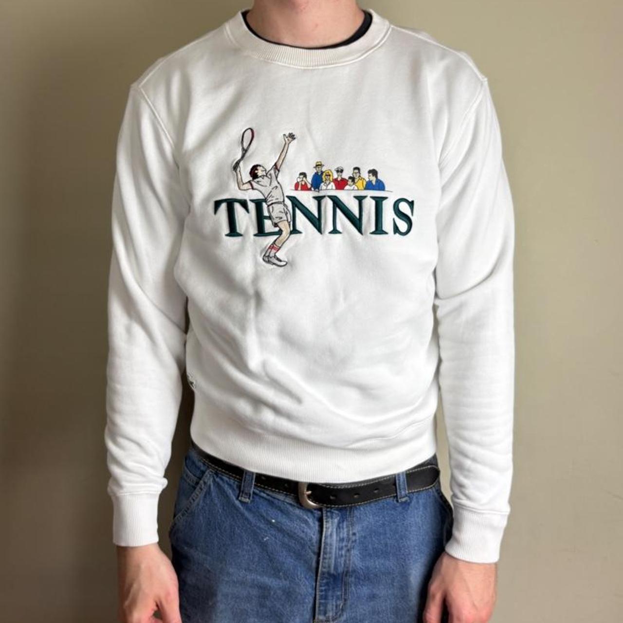 Vintage Lacoste White Tennis Wimbledon Embroidered Sweatshirt - M