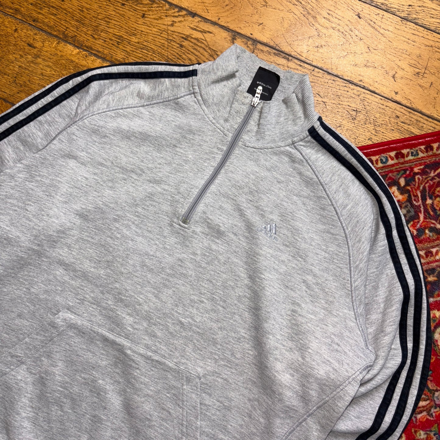 Vintage Adidas Grey Quarter Zip Embroidered Sweatshirt - XL