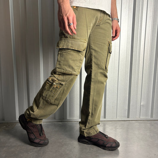 Vintage 40Weft Green Cargo Fatigue Y2K Baggy Trousers - 32L