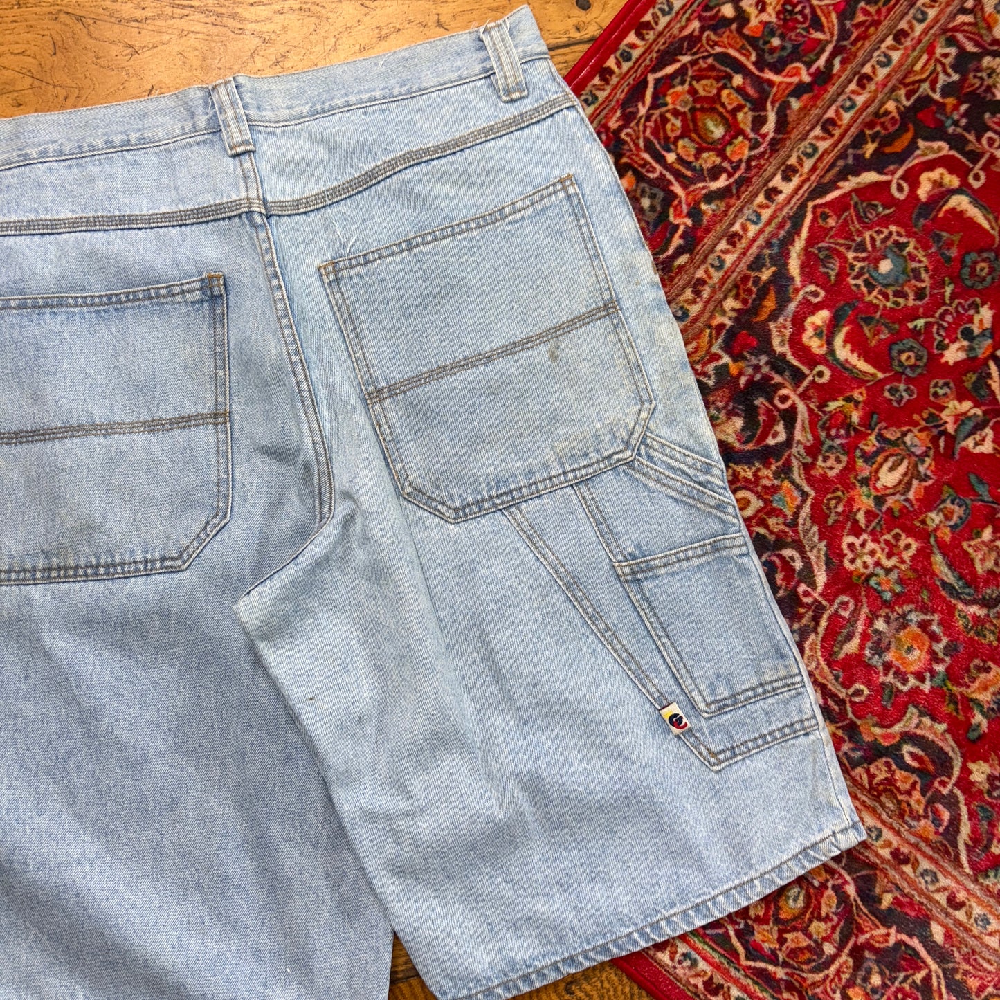 Vintage Bugle Boy Hip Hop Baggy Blue Carpenter Shorts Jorts - 36