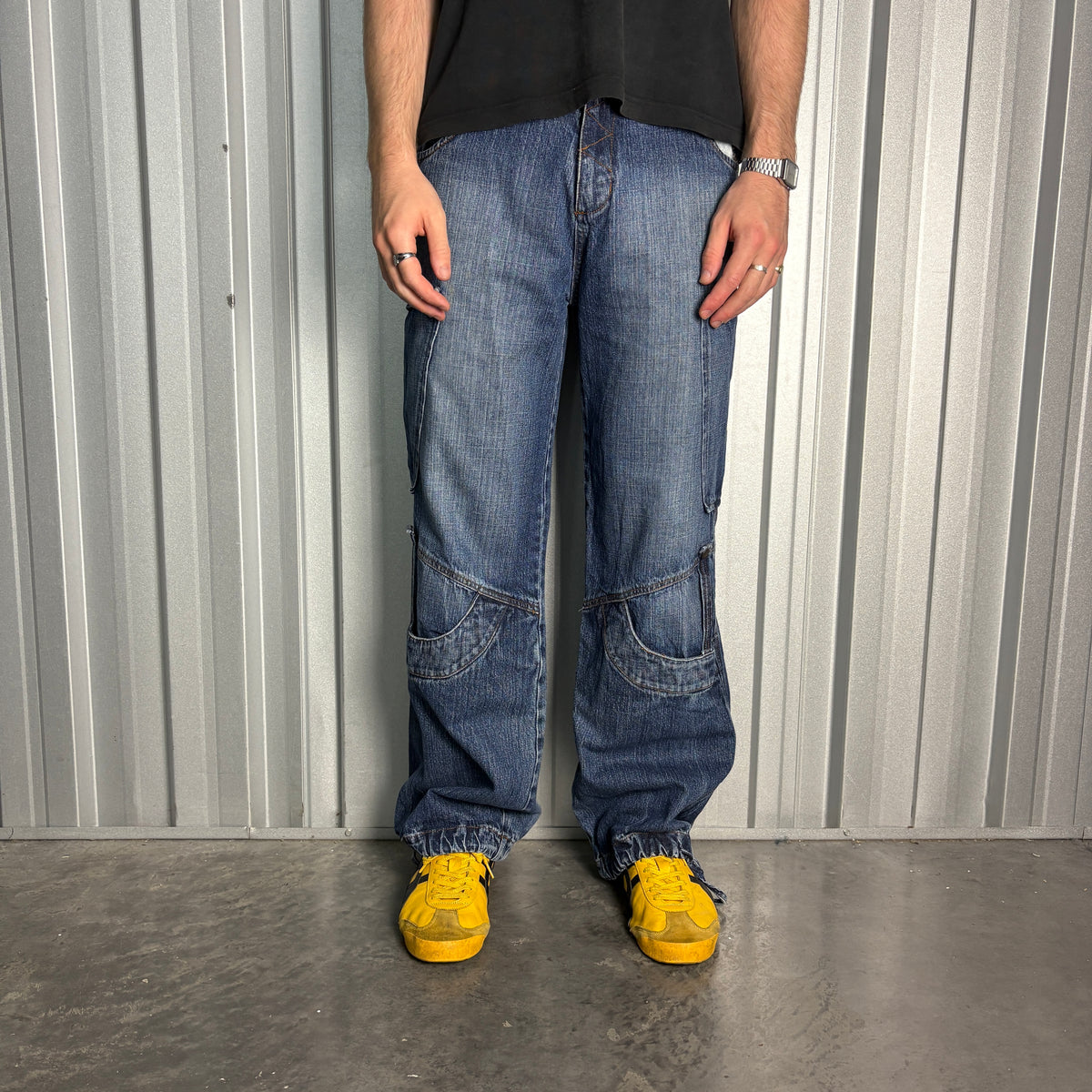 Park Flash Blue Embroidered Japanese Denim Hip Hop Y2K Baggy Jeans - 32R