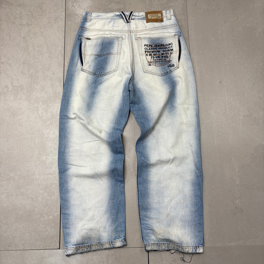 Vintage Pepe Jeans Blue Embroidered Hip Hop Baggy Jeans - 34