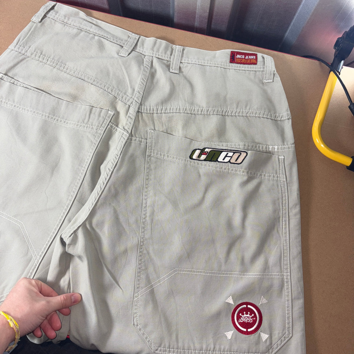 JNCO Cream Chino Baggy Y2K Skate Embroidered Trousers - 36L