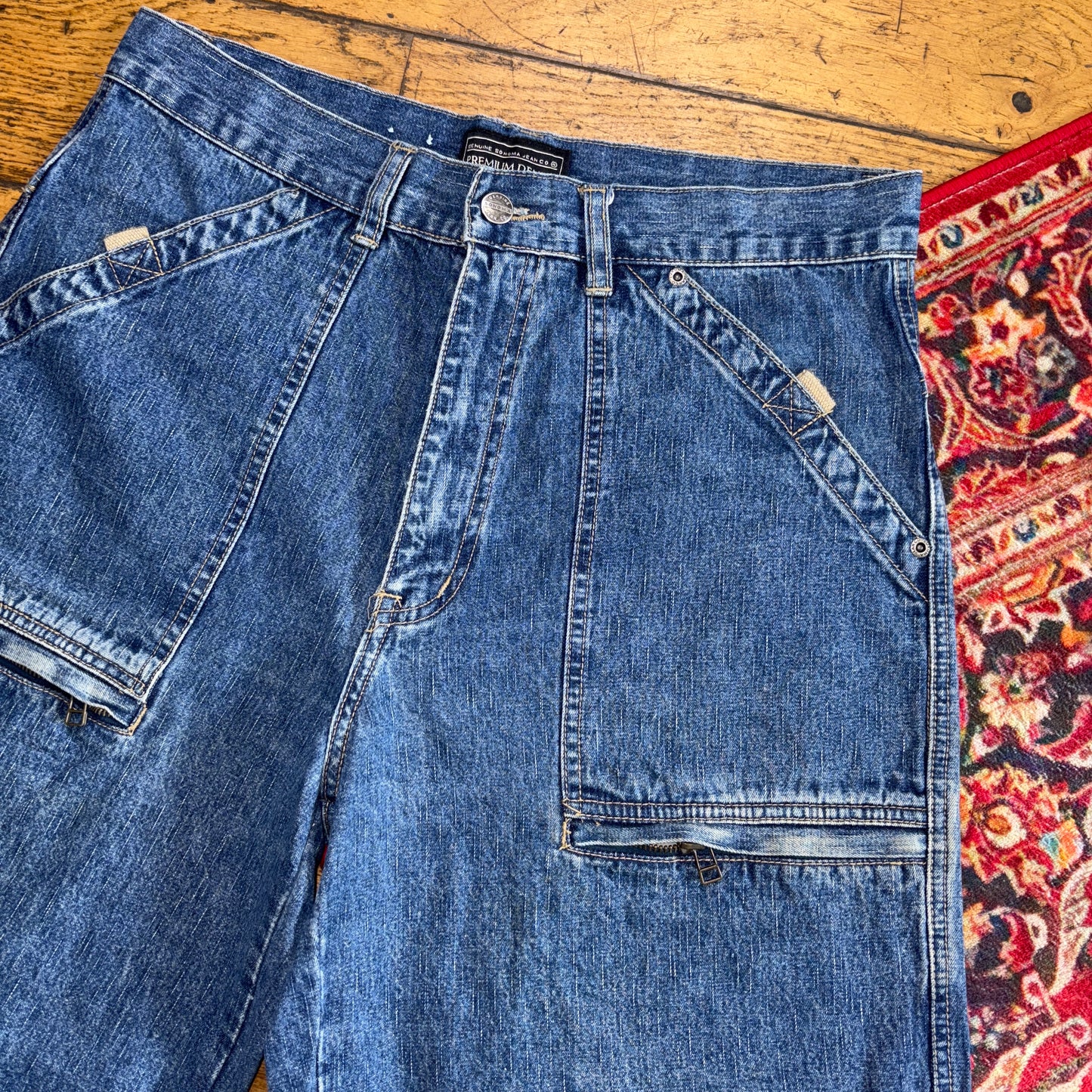 Vintage Sonoma Blue Embroidered Y2K Hip Hop Baggy Jeans Shorts Jorts - 34