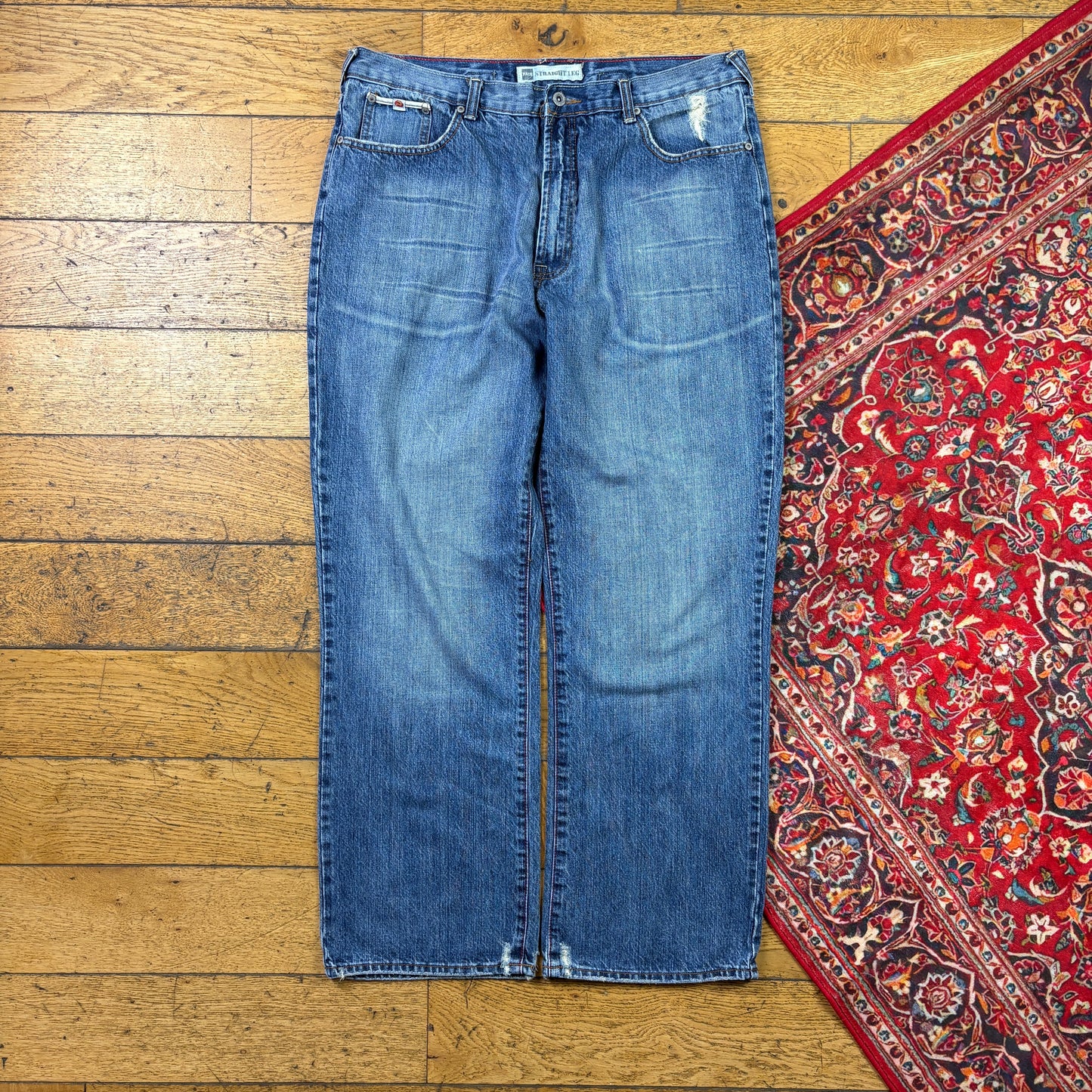 Vintage Paco Blue Embroidered Y2K Hip Hop Baggy Jeans - 38