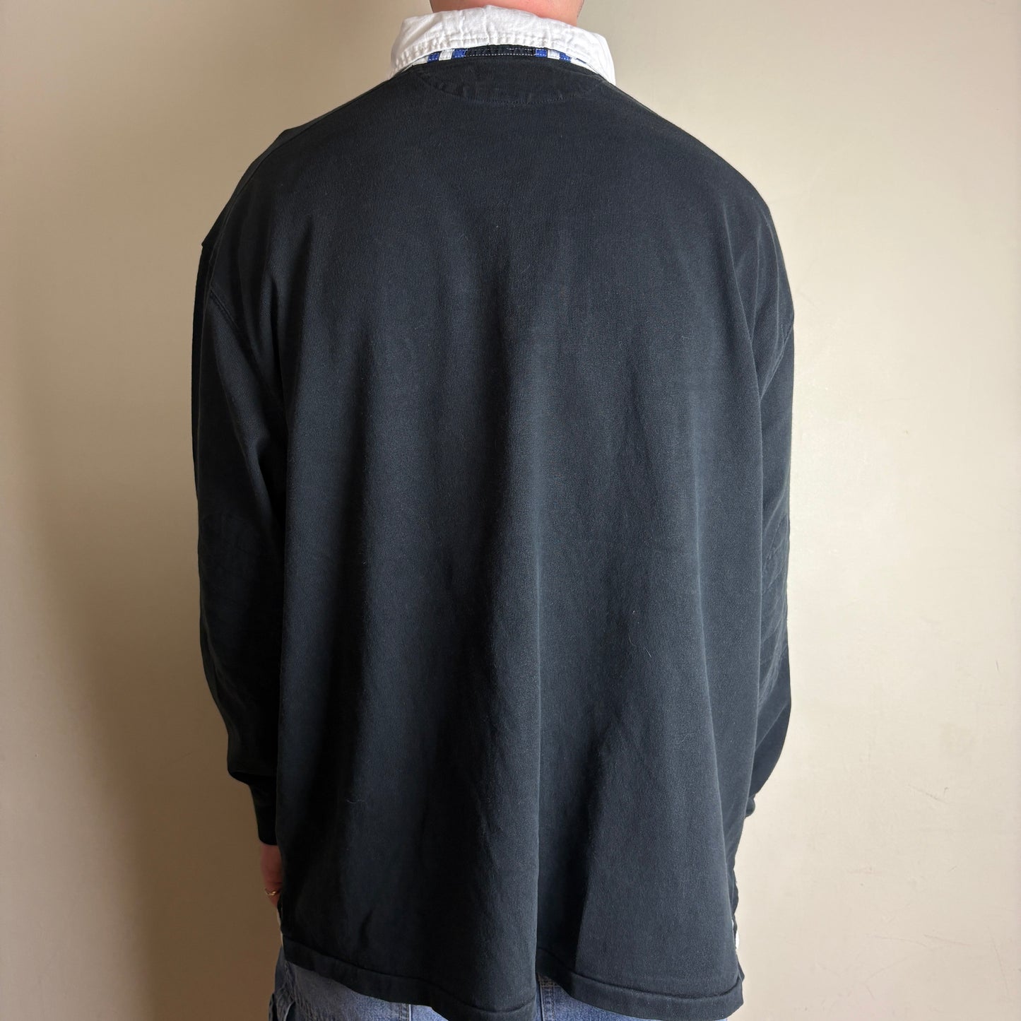 Vintage Ralph Lauren Black Big Pony Long Sleeve Rugby Polo Shirt - 3XL