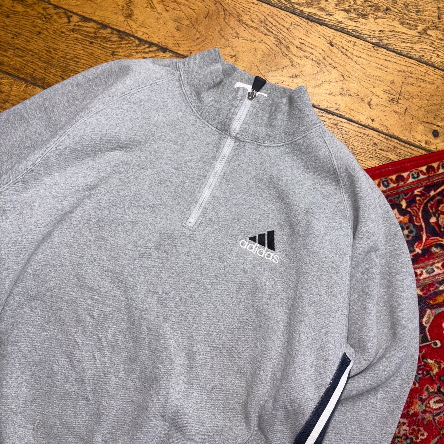 Vintage 90s Adidas Grey Quarter Zip Embroidered Sweatshirt - L
