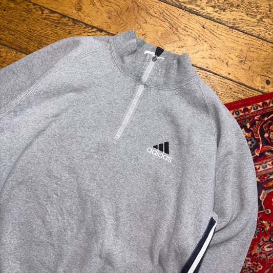 Vintage 90s Adidas Grey Quarter Zip Embroidered Sweatshirt - L
