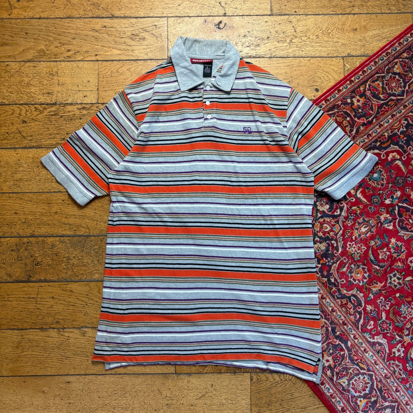 Vintage Rocawear Grey Orange Stripe Hip Hop Polo Shirt - L