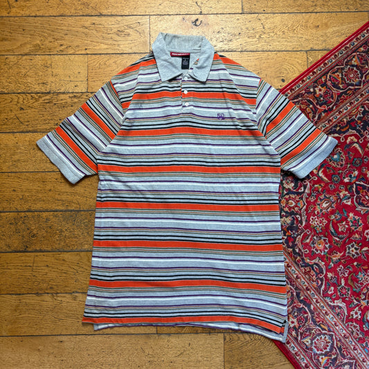 Vintage Rocawear Grey Orange Stripe Hip Hop Polo Shirt - L