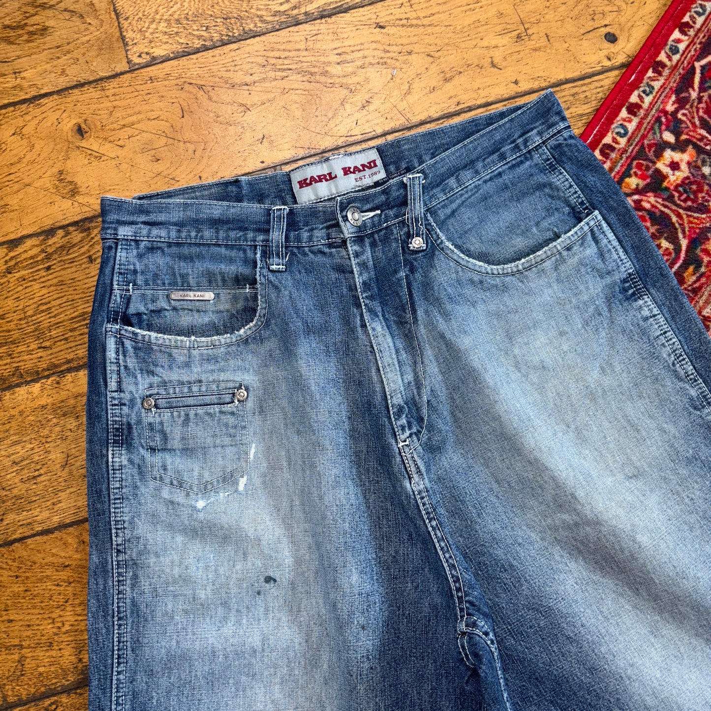Vintage Karl Kani Blue Embroidered Y2K Hip Hop Baggy Jeans Shorts Jorts - 32