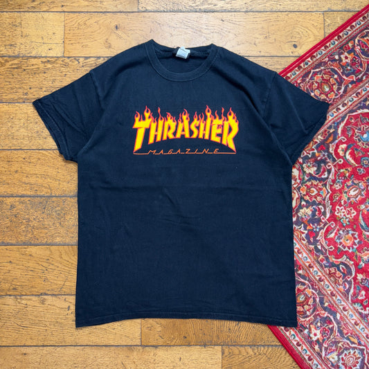 Vintage Thrasher Black Skate Flames Graphic T-Shirt - M