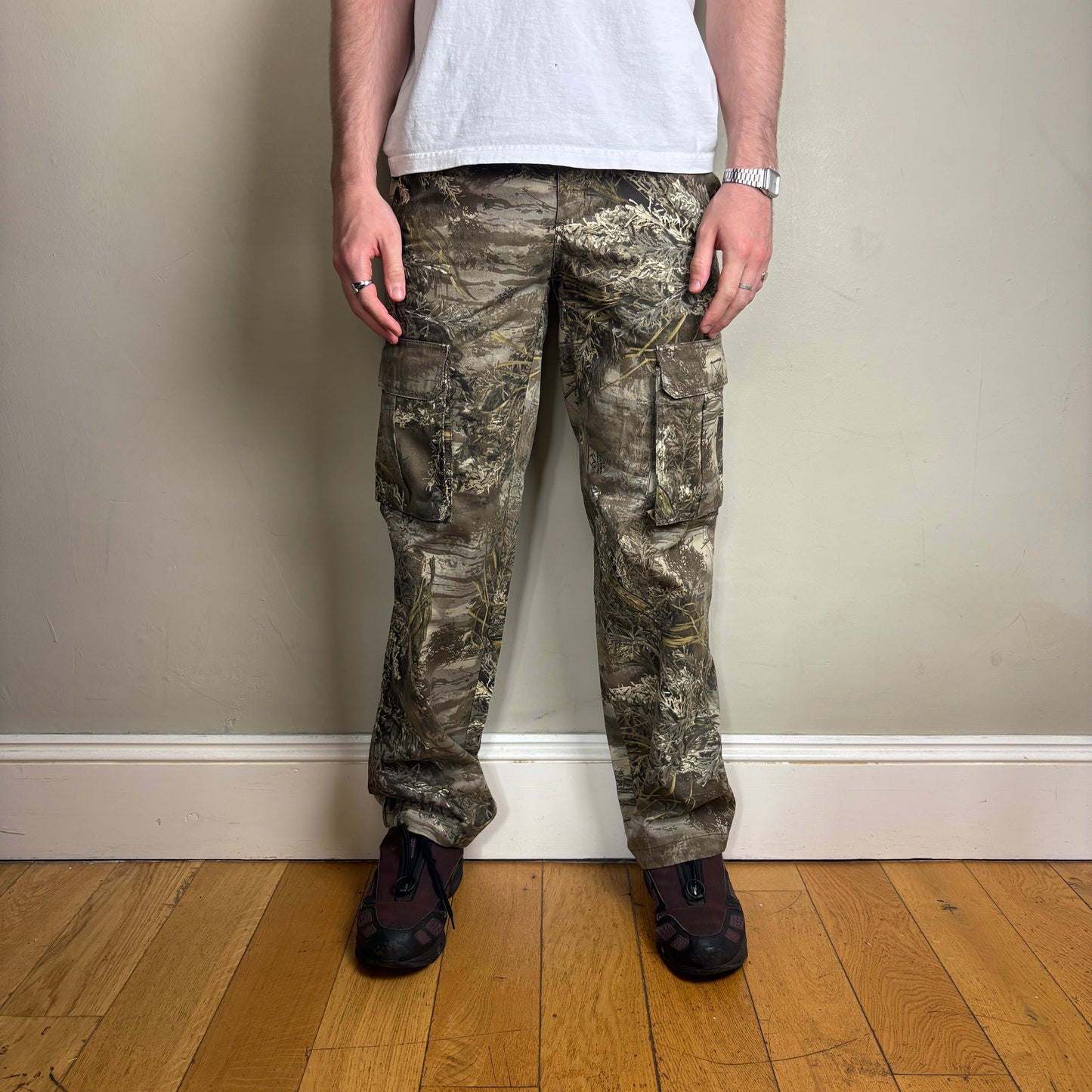 Vintage Real Tree Camo Green Hunting Cargo Workwear Trousers - 32R