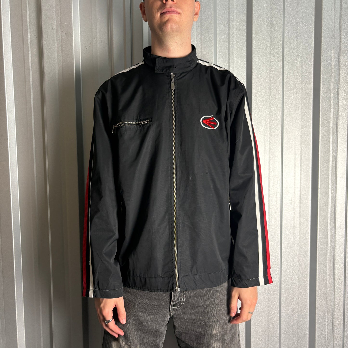 Vintage Energie 90s Skate Black Zip Embroidered Streetwear Jacket - 2XL