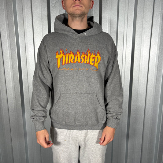 Thrasher Grey Flames Skate Hoodie Sweatshirt - M