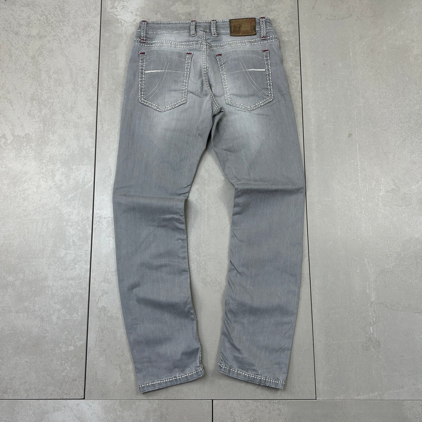 Vintage Embroidered Hip Hop Straight Grey Jeans - 31