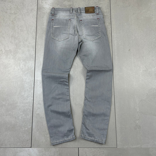 Vintage Embroidered Hip Hop Straight Grey Jeans - 31