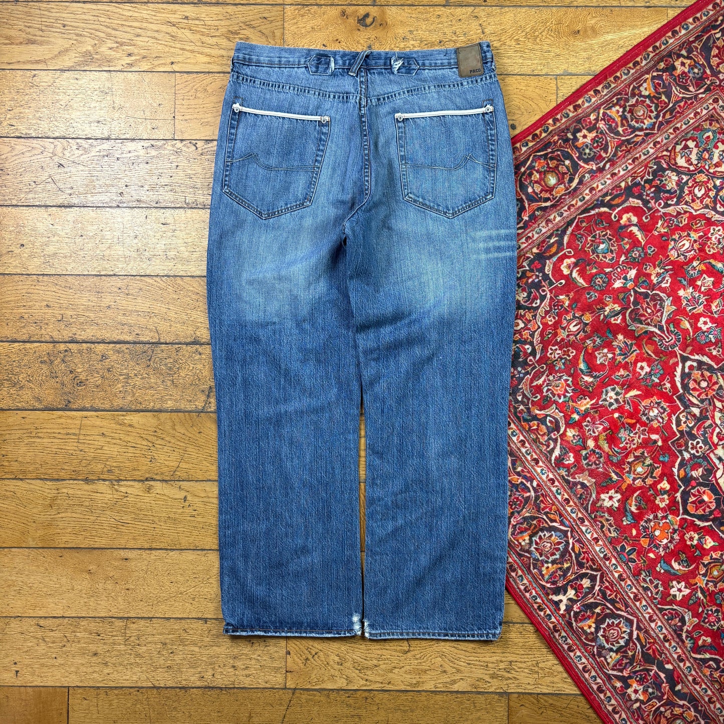 Vintage Paco Blue Embroidered Y2K Hip Hop Baggy Jeans - 38