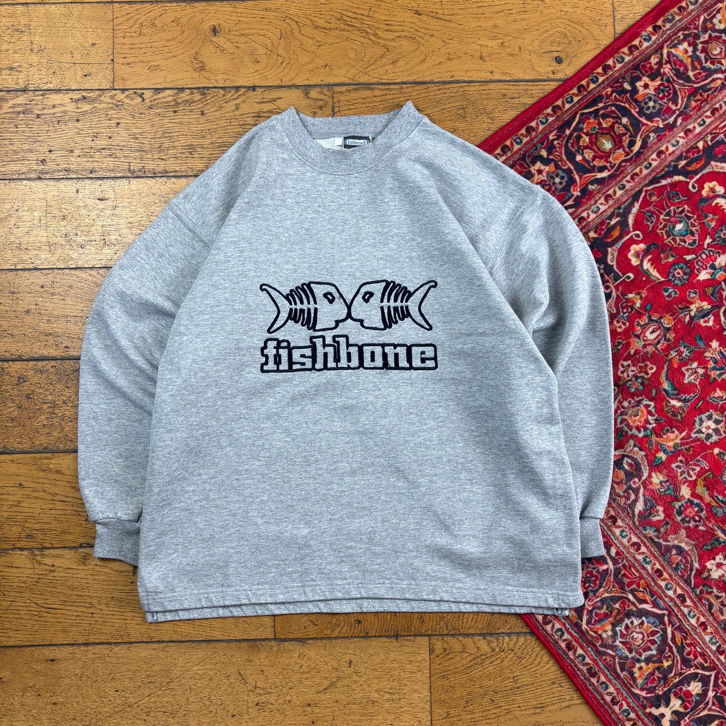 Vintage Fishbone Grey Surfwear Embroidered Sweatshirt - M