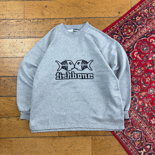 Vintage Fishbone Grey Surfwear Embroidered Sweatshirt - M