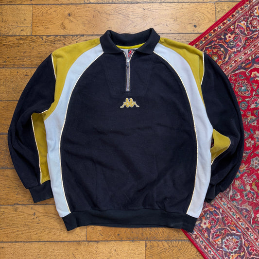 Vintage 90s Kappa Black Yellow Fleece Embroidered Sweatshirt - XL