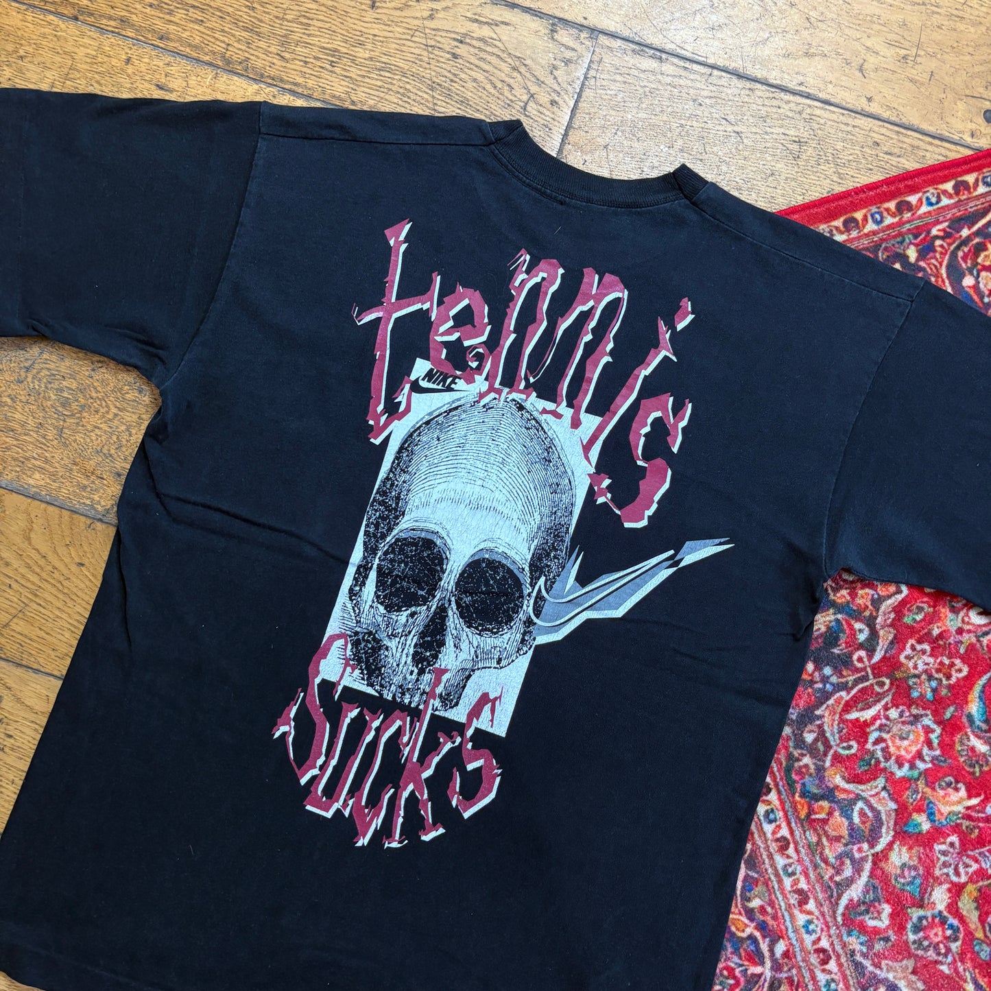 Vintage Nike Tennis Sucks Single Stitch Black Graphic T-Shirt - S