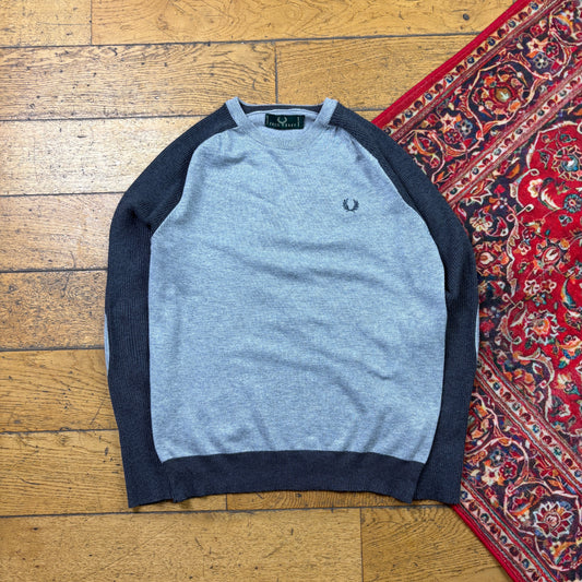 Vintage Fred Perry Grey Knit Jumper - XS