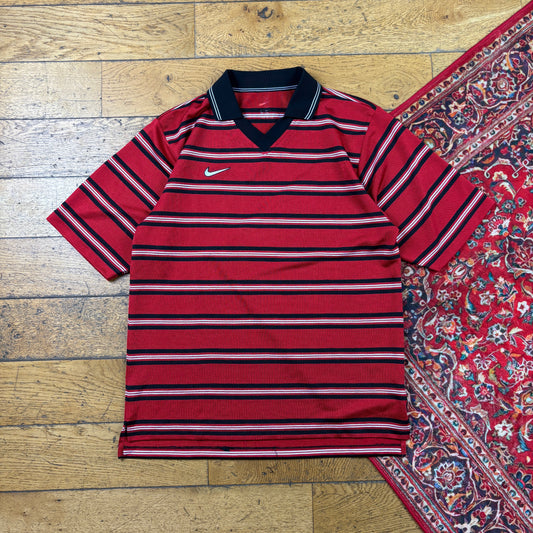 Vintage Nike Red Stripe Polo Shirt - M