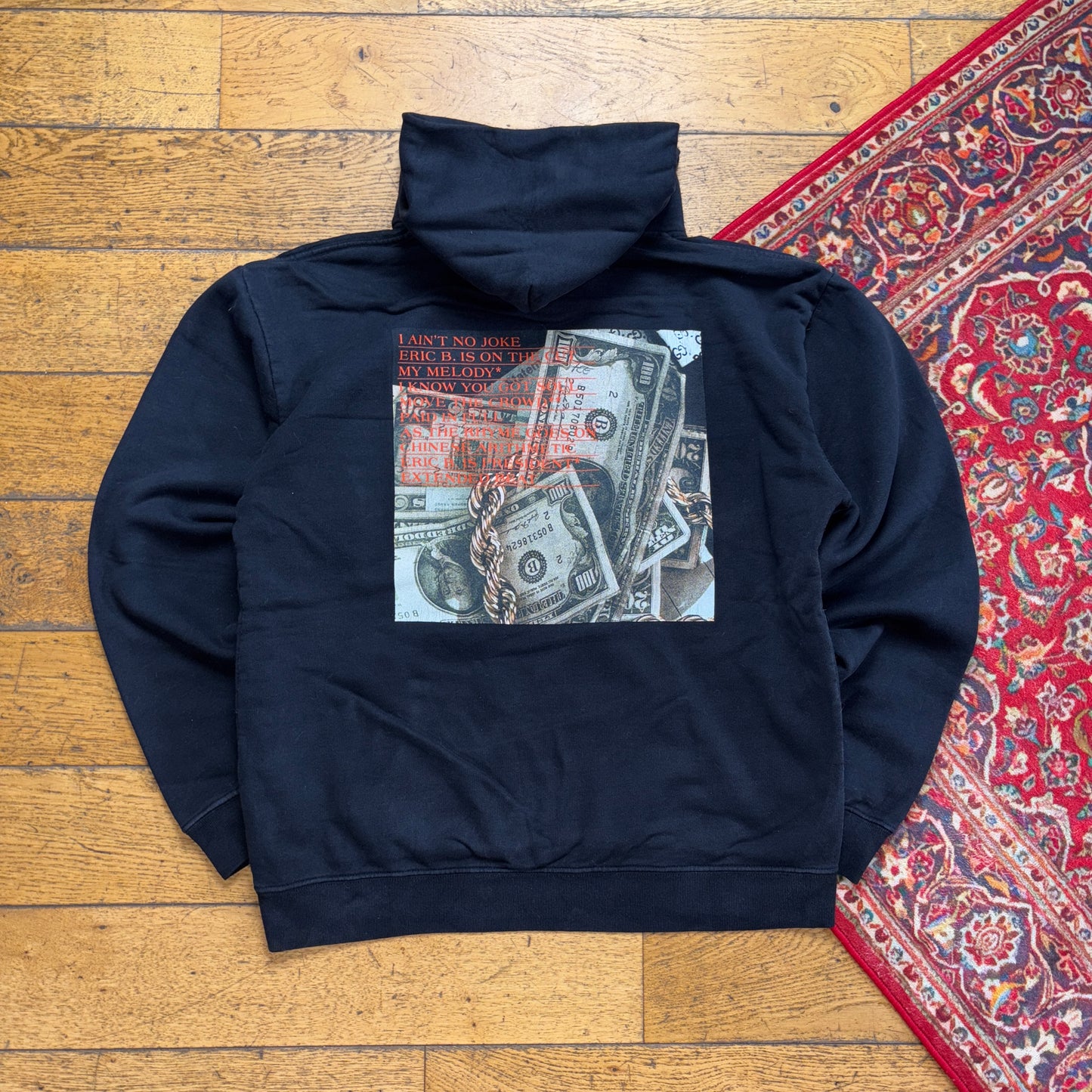 Vintage Stussy X Eric B Black Hoodie Sweatshirt - L