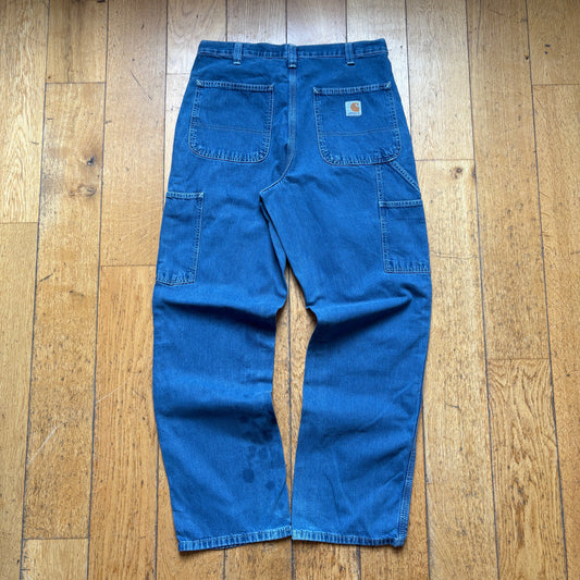 Vintage Carhartt Workwear Carpenter Baggy Blue Jeans - 30