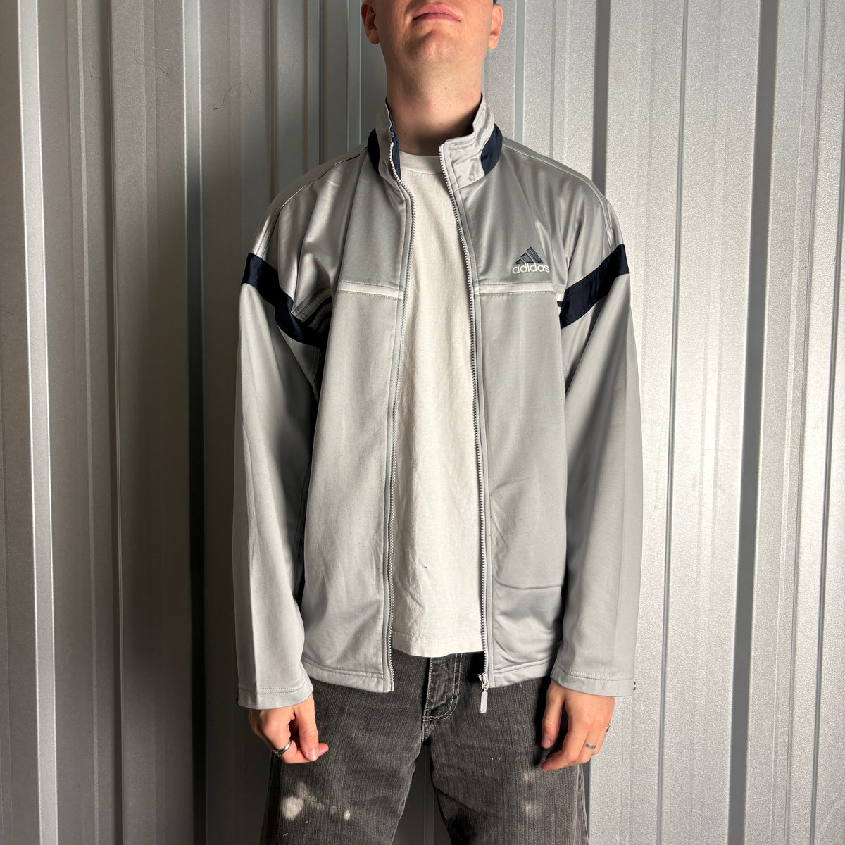Vintage Adidas Grey Silver 00s Y2K Tracksuit Track Jacket - M