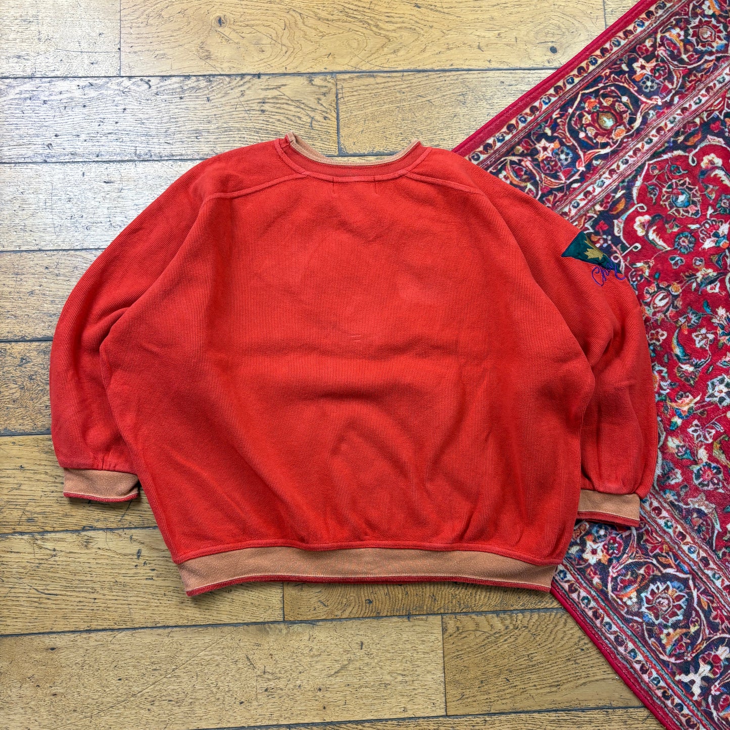 Vintage 90s Canada Hockey Orange Boxy Embroidered Sweatshirt - L
