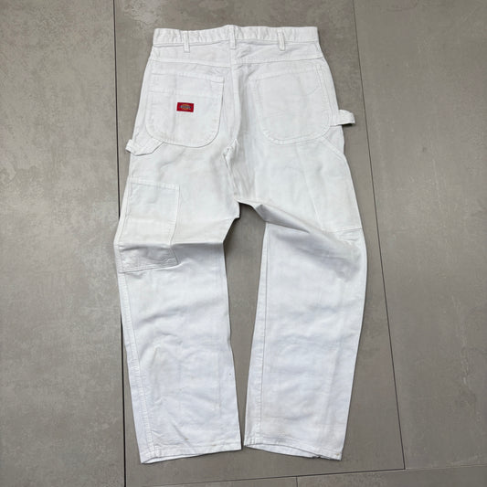 Vintage Dickies Workwear White Carpenter Baggy Trousers - 32
