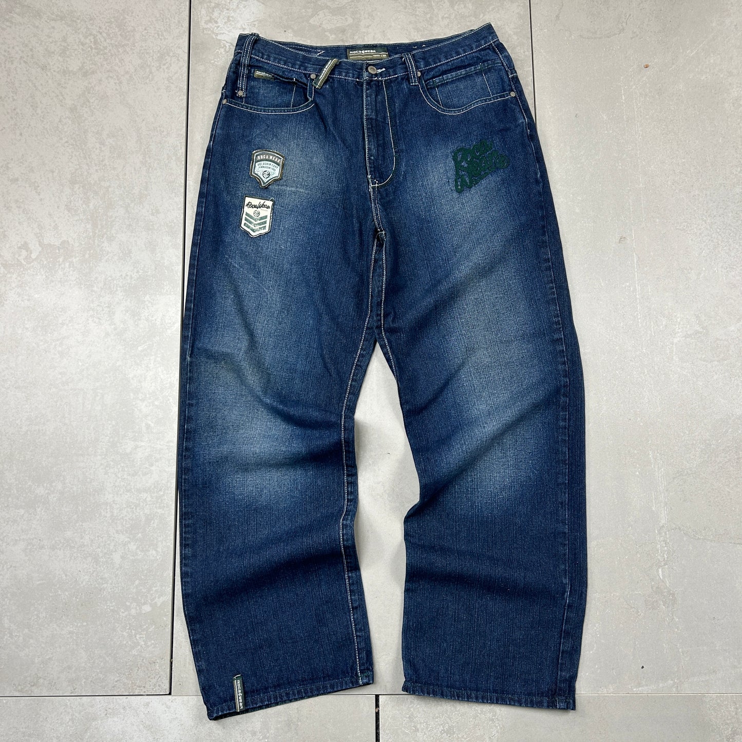 Vintage Rocawear Blue Embroidered Hip Hop Baggy Jeans - 36