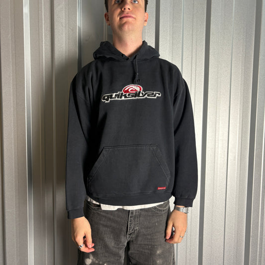 Vintage Quiksilver Black Y2K Surfwear Boxy Embroidered Hoodie Sweatshirt - M
