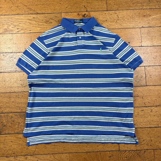 Vintage Ralph Lauren Blue Stripe Polo T-Shirt - XL