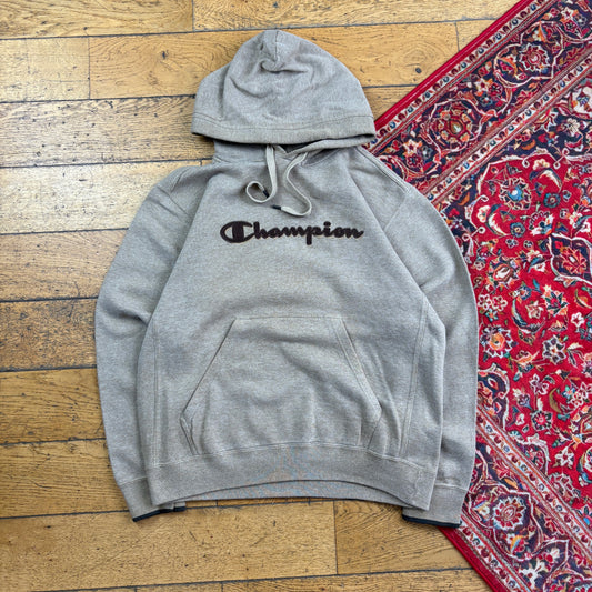 Vintage Champion Brown Hoodie Embroidered Sweatshirt - L
