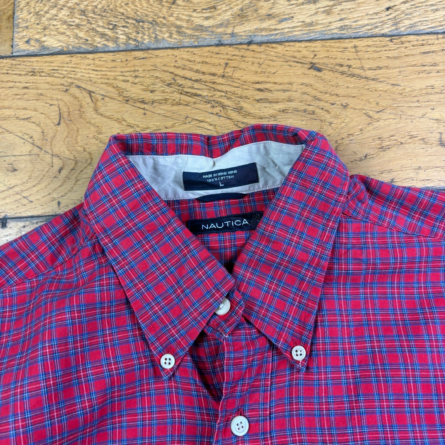 Vintage Nautica Red Check Embroidered Shirt - XL