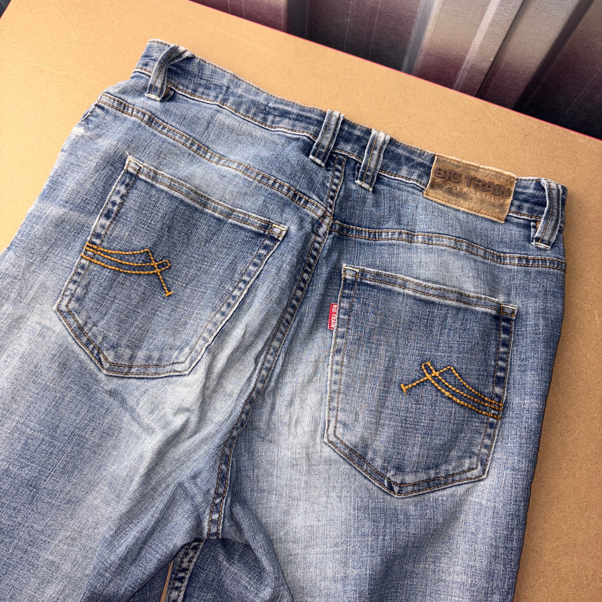 Big Train Blue Embroidered Japanese Denim Hip Hop Y2K Straight Jeans - 32R