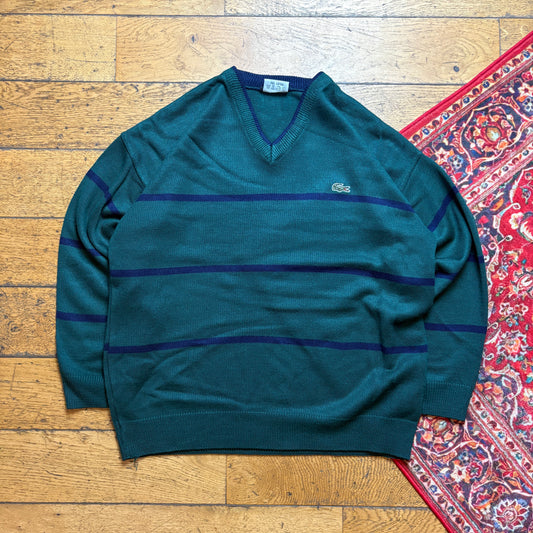 Vintage Green Chemise Lacoste Stripe Chunky Knit Jumper - L