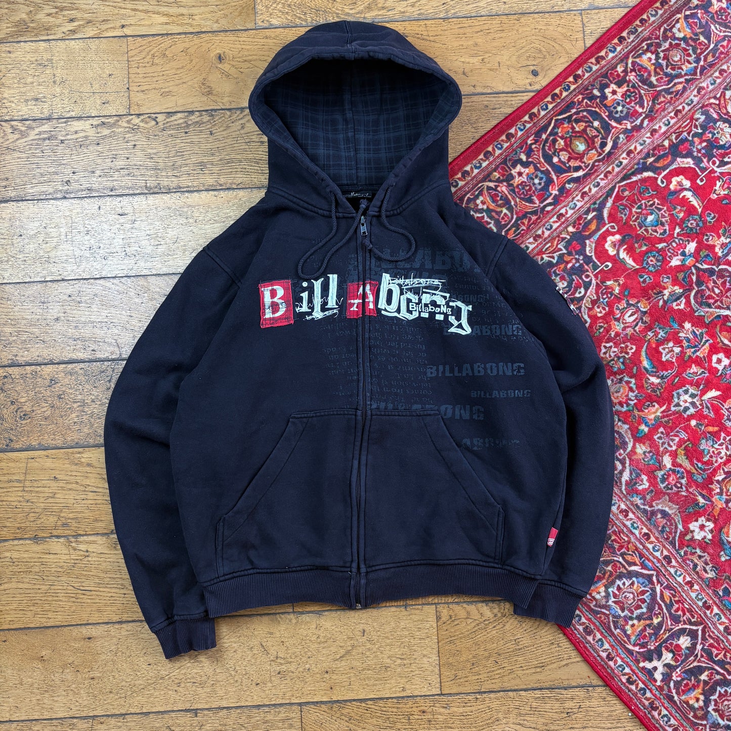 Vintage Billabong Black Surfwear Zip Hoodie Embroidered Sweatshirt - M