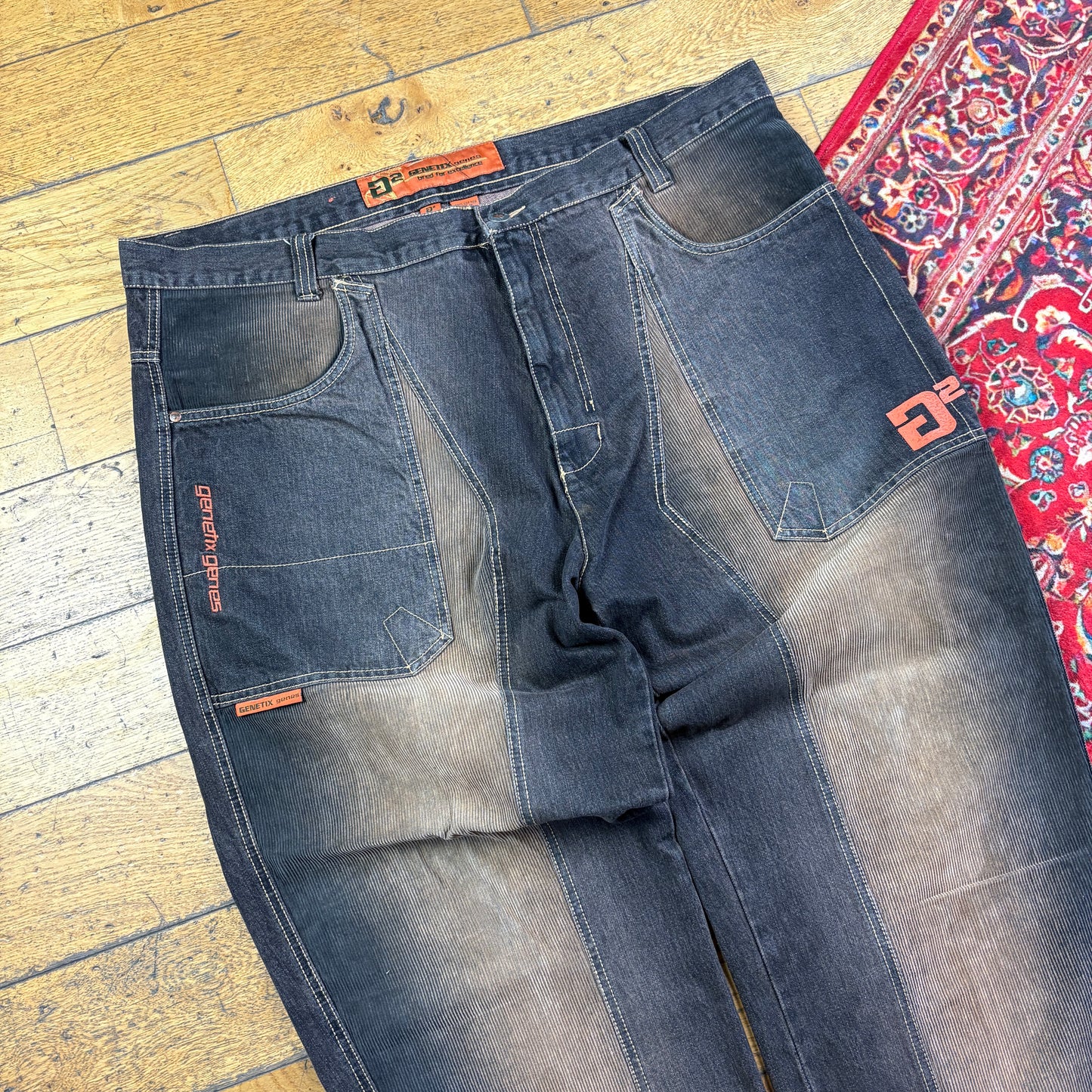 Vintage Washed Black Embroidered Y2K Hip Hop Baggy Jeans - 44