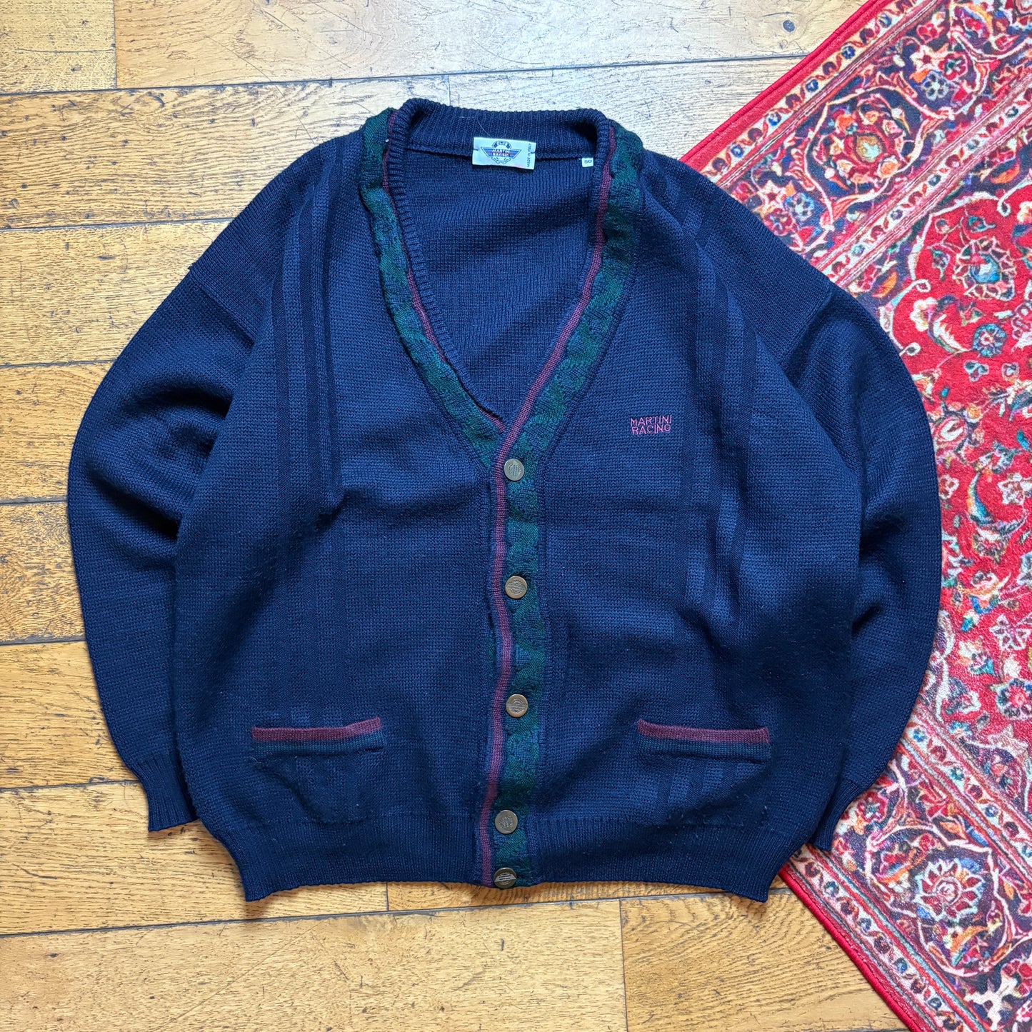 Vintage Martini Navy Wool Chunky Knit Cardigan Jumper - XL