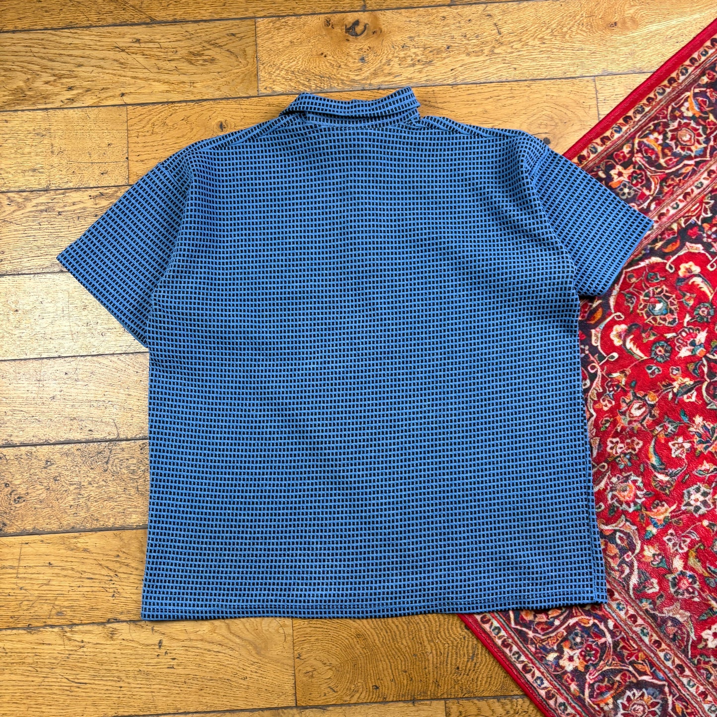 Vintage Adidas Embroidered Blue Pattern Polo T-Shirt - XXL