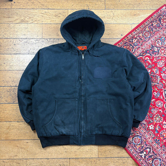Vintage Workwear Chore Black Heavyweight Active Hoodie Jacket - XXL