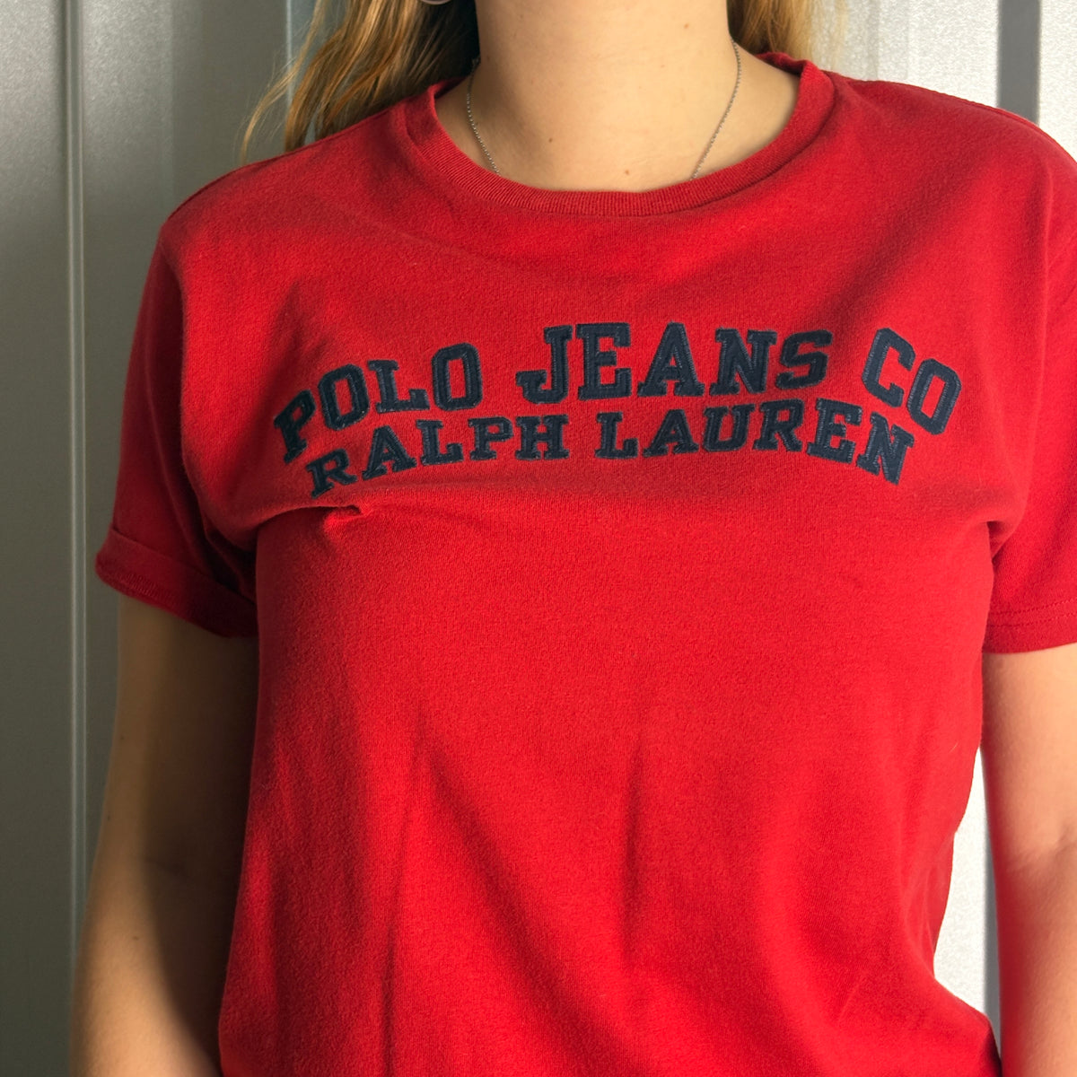 Ralph Lauren Polo Jeans Red Womens Embroidered Graphic T-Shirt - L