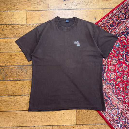 Vintage Stussy Brown Fish Dont Take The Bait Graphic T-Shirt - XL