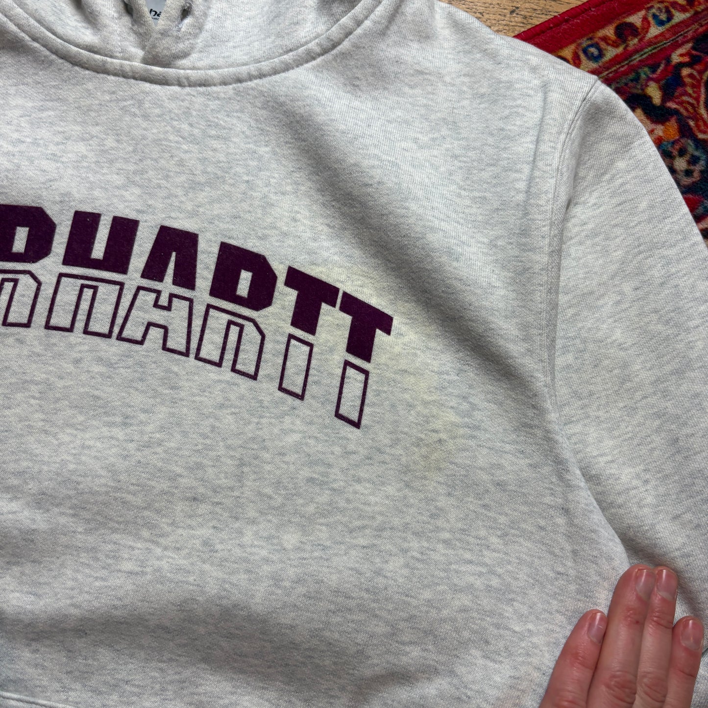 Vintage Carhartt Grey Spellout Hoodie Sweatshirt - S